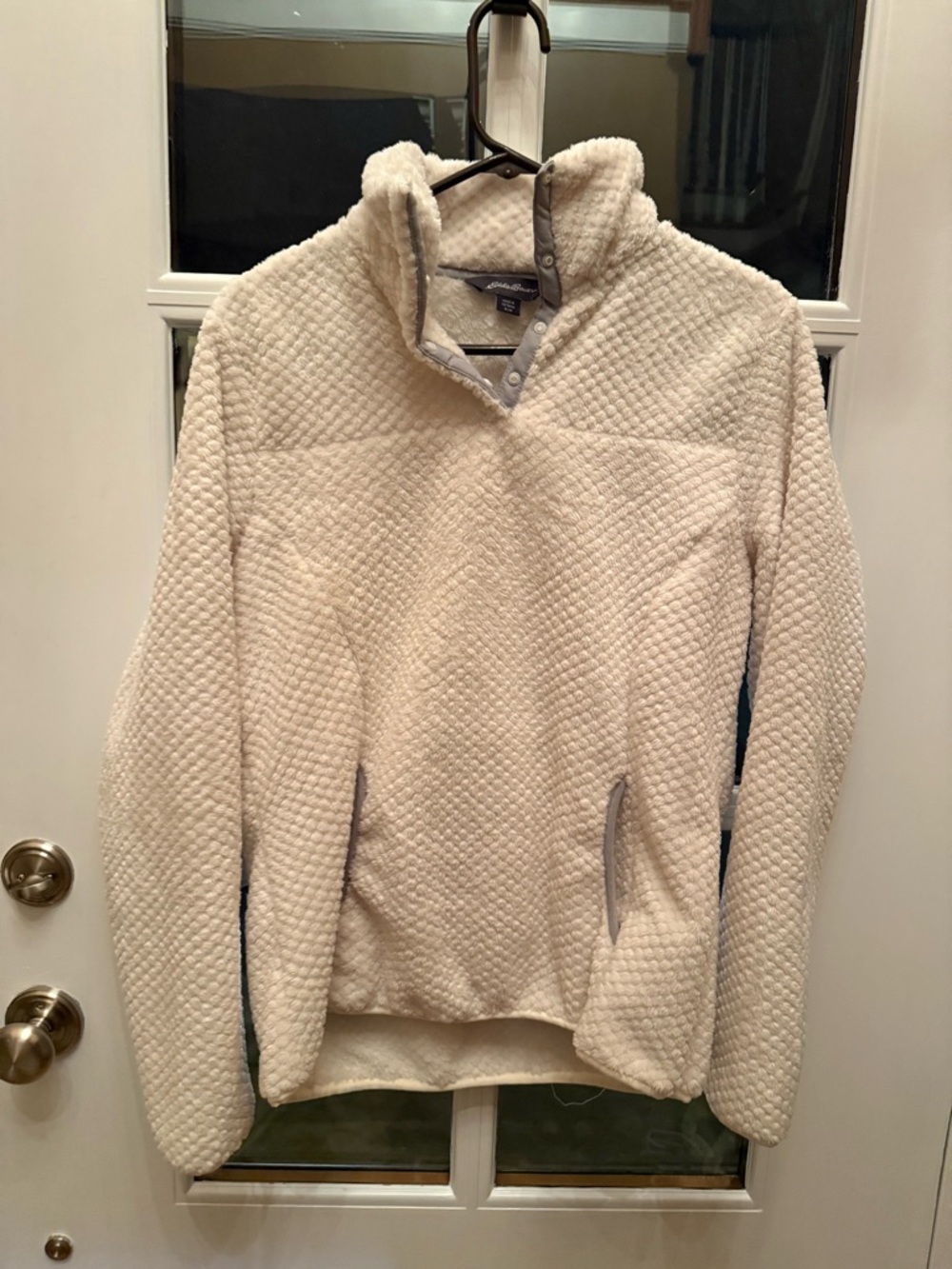 Eddie Bauer Cream Quilted Zip-Neck Fleece Pullover